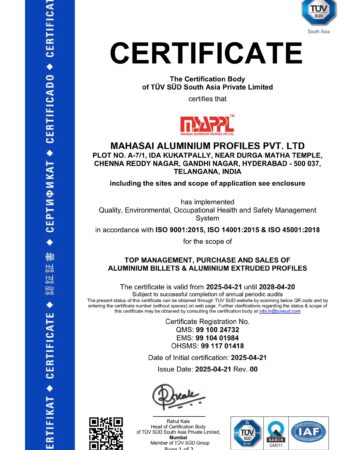 ISO MAHASAI ALUMINIUM PROFILES PVT. LTD
